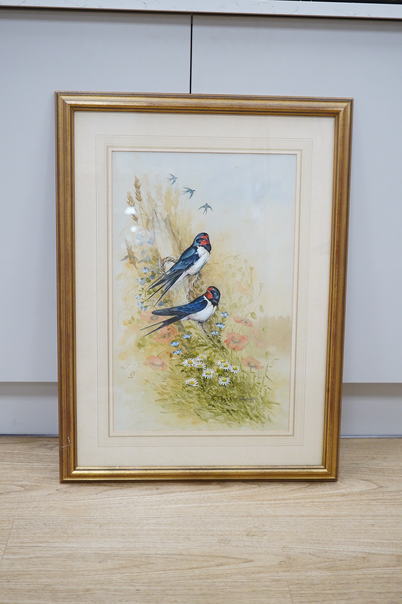 Ian Bowles (1947-2018), watercolour, Study of two swallows, signed, 53 x 34cm. Condition - fair to good